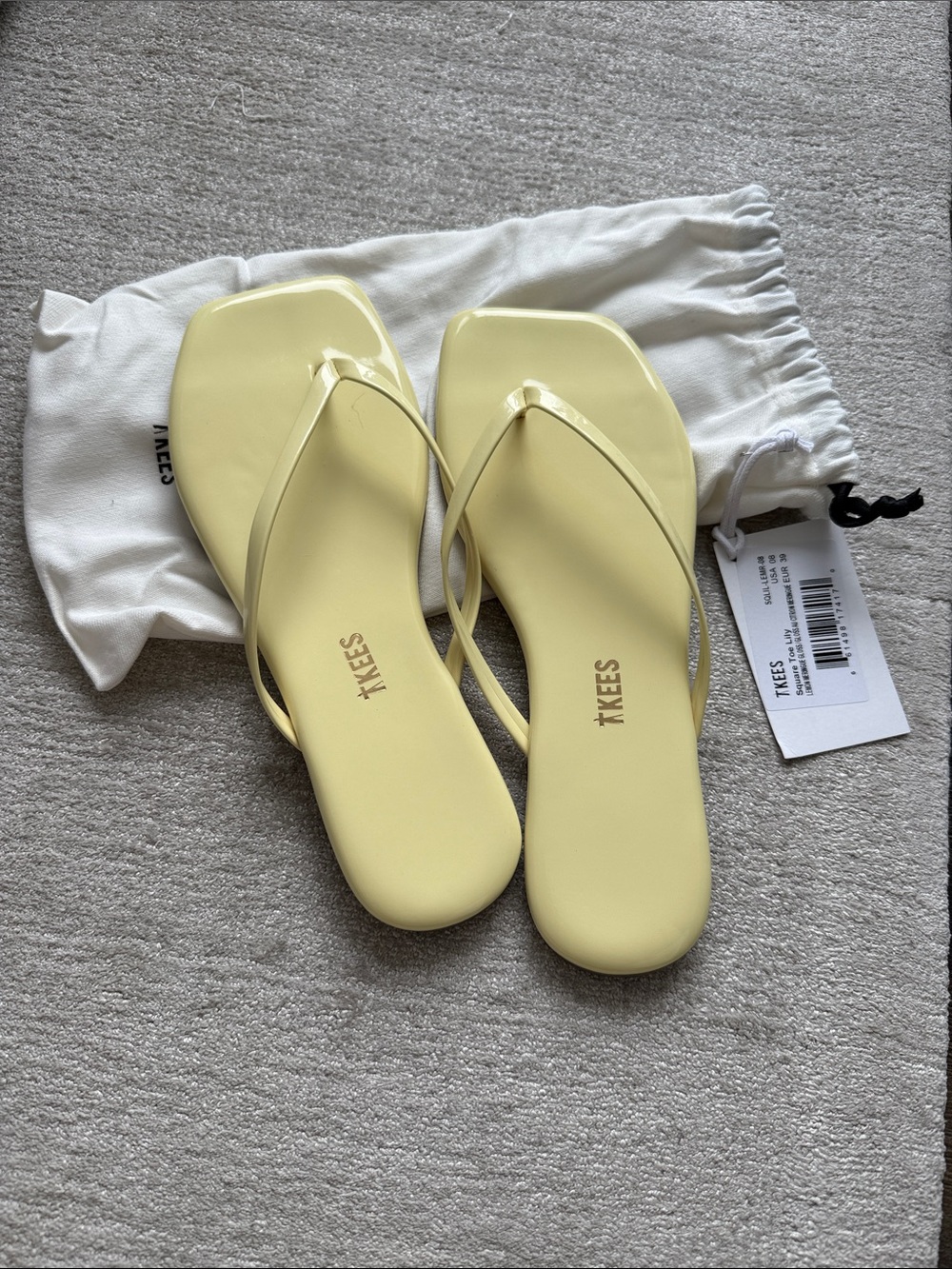 TKEES Lemon Yellow Square-Toe Flip Flop Sandals